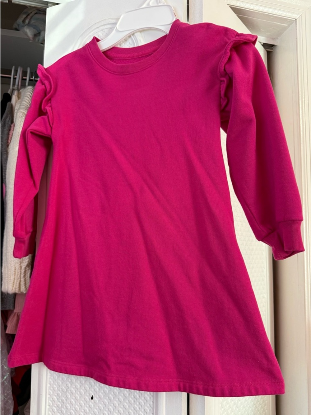 GAP Girls Long-Sleeve Ruffle Shoulder Dress - Bright Pink